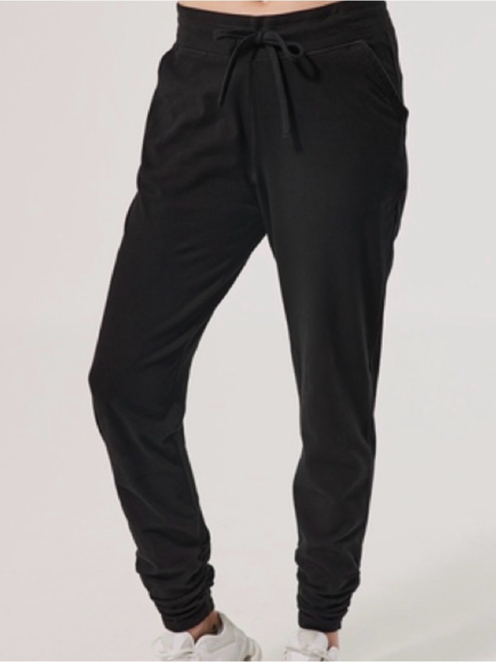 Pact Women Organic Cotton Ruched Ankle Black Jogger Pants Size XL Drawstring